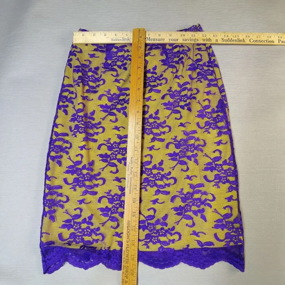 Vtg 90s Victoria Secret Moda Int Lace Midi Skirt Small Yellow Purple USA Sz2 USA